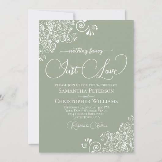 Nichts Extravagant nur Liebe Sage Green Wedding Einladung (Vorderseite)