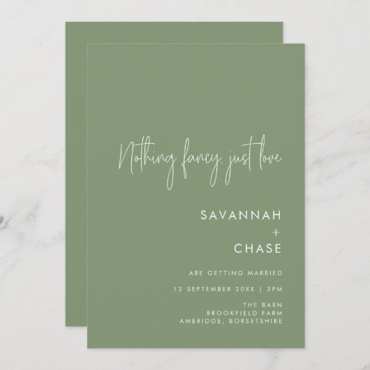 Nichts Extravagant nur Liebe Sage Green Wedding Einladung (Vorne/Hinten)