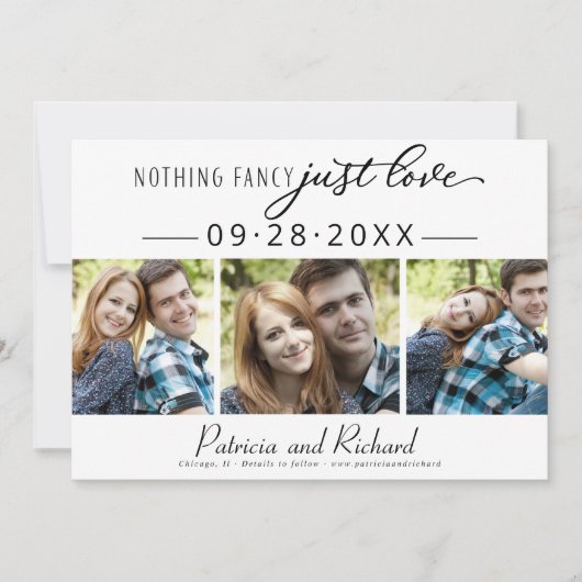 Nichts Extravagant Nur Liebe Save the Date 3 Foto Einladung (Vorderseite)