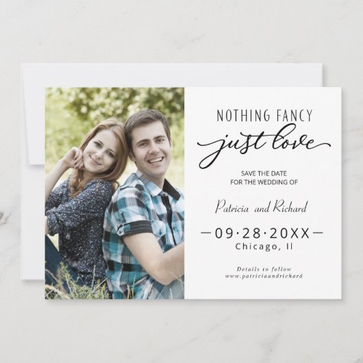 Nichts Extravagant nur Liebe Save the Date Foto Einladung (Vorderseite)