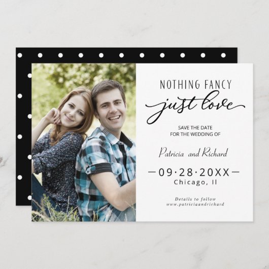 Nichts Extravagant nur Liebe Save the Date Foto Einladung (Vorne/Hinten)