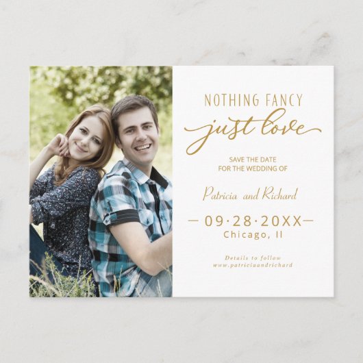 Nichts Extravagant nur Liebe Save the Date Foto Postkarte (Vorderseite)