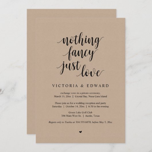 Nichts Extravagant nur Liebe, Schwarz, Elopement P Einladung (Vorne/Hinten)