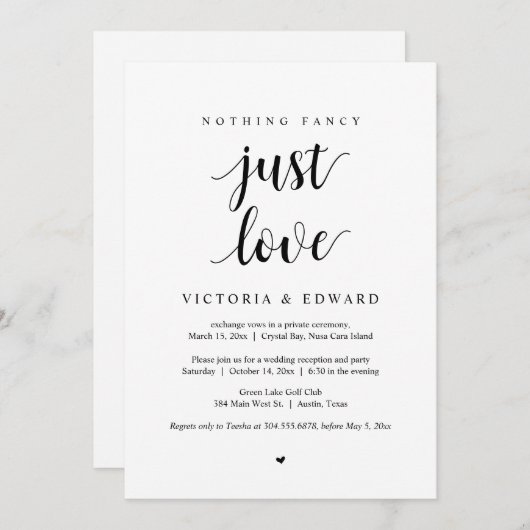 Nichts Extravagant, nur Liebe, Schwarz, Eloption P Einladung (Vorne/Hinten)