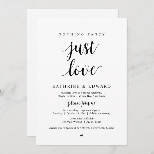 Nichts Extravagant, nur Liebe, Schwarz, Eloption P Einladung (Vorne/Hinten)