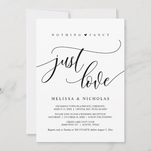 Nichts Extravagant, nur Liebe, Schwarz, Hochzeit Einladung (Vorderseite)