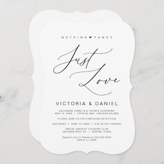 Nichts Extravagant nur Liebe, Schwarz, Hochzeitsfe Einladung (Vorne/Hinten)