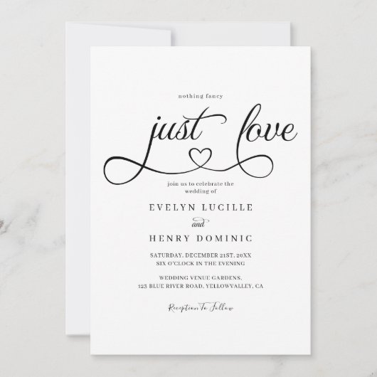 Nichts Extravagant nur Liebe Script Heart Wedding Einladung (Vorderseite)