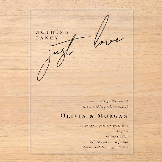 Nichts Extravagant nur Liebe Script Hochzeit Acryleinladungen (Vorderseite)