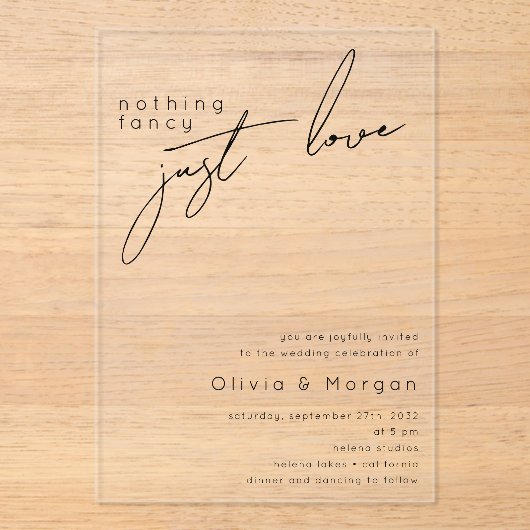 Nichts Extravagant nur Liebe Script Hochzeit Acryleinladungen (Vorderseite)