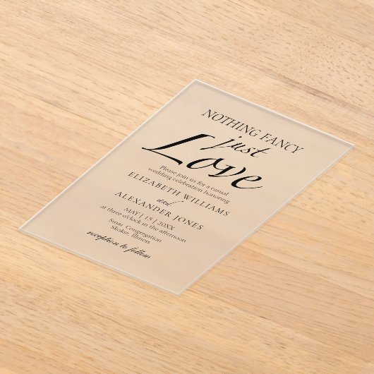 Nichts Extravagant nur Liebe Script Minimalistisch Acryleinladungen (Ablage )