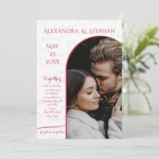 Nichts Extravagant nur Liebe Script Rosa Magenta F Einladung (Stehend Vorderseite)