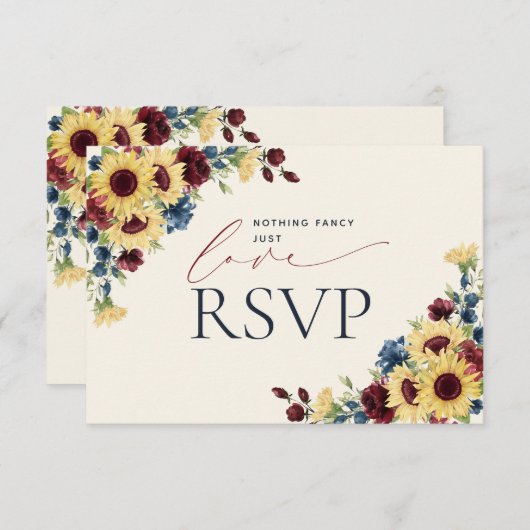 Nichts Extravagant nur Liebe Sonnenblumen Blauer B RSVP Karte (Vorne/Hinten)