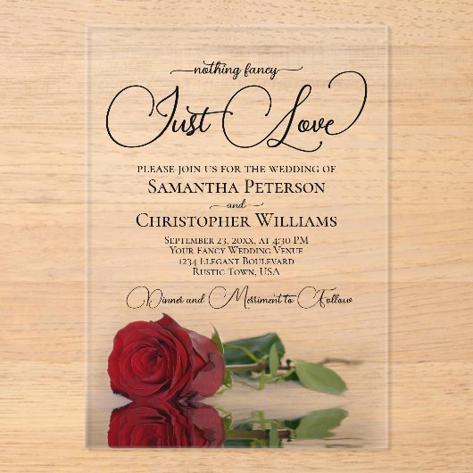 Nichts Extravagant, nur Liebe Spirored Rote Rose H Acryleinladungen (Vorderseite)