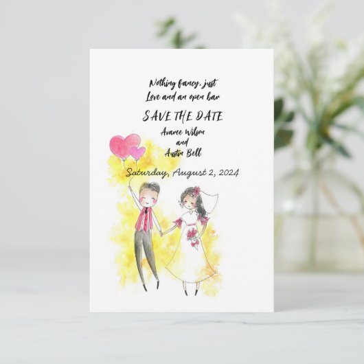 Nichts extravagant nur Liebe und offene Bar Save The Date (Stehend Vorderseite)