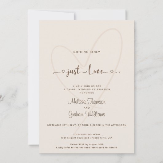 Nichts extravagant Nur Liebe Wüste beige Hochzeit Einladung (Vorderseite)