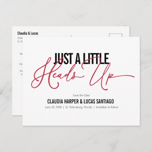 Nichts Extravagant Save the Date Postkarte (Vorne/Hinten)