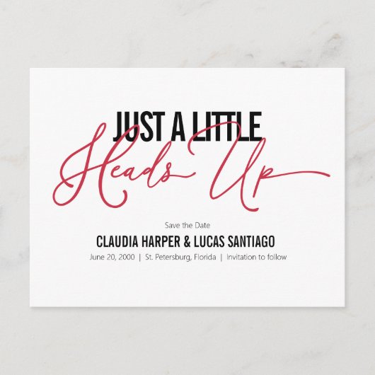 Nichts Extravagant Save the Date Postkarte (Vorderseite)