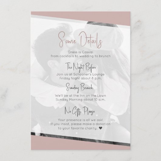 Nichts Extravagante Lässige Dusty Rose Hochzeitsde Begleitkarte (Vorderseite)