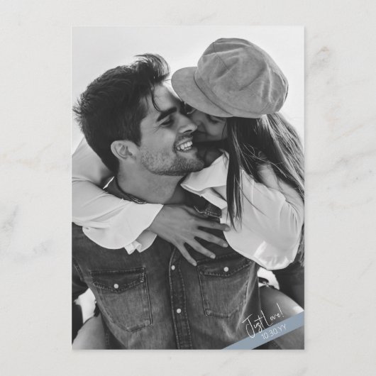 Nichts Extravagantes Lässiges Dusty Blue Wedding D Begleitkarte (Rückseite)