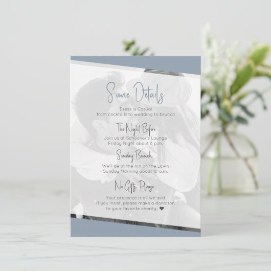 Nichts Extravagantes Lässiges Dusty Blue Wedding D Begleitkarte (Stehend Vorderseite)