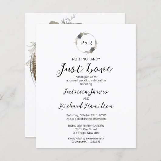 Nichts Extravagantes Mongram Budget Hochzeitseinla (Vorne/Hinten)