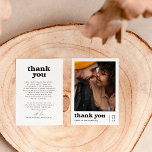 Nichts Extravagantes Retro Groovy Foto Hochzeit Dankeskarte<br><div class="desc">Ein elegantes Foto Dankeschön-Karte, um unsere Nothing Extravagant Just Liebe Retro Groovy Wedding Kollektion. Die Vorderseite des Designs zeigt Ihr individuelles Foto und "danke" in einem Retro, groovy Schriftart zusammen mit Ihren Namen und das Datum in einfachen Sans Serif Typografie. Die Rückseite des Designs verfügt über eine maßgeschneiderte herzliche Danksagung...</div>