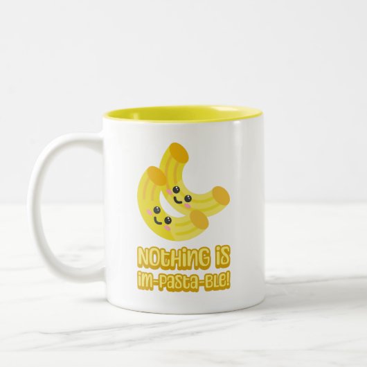 Nichts ist Im-Pasta-ble! Niedlicher Pasta-Cartoon Zweifarbige Tasse (Links)