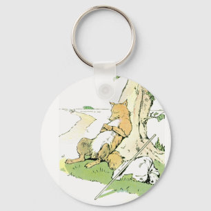 Nickerchen machender Fox, der am Baum sich lehnt Schlüsselanhänger