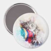 Nickerchen Time Kitty | ABSTRAKT | Wasserfarbe Magnet (Vorderseite/Rückseite)
