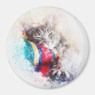 Nickerchen Time Kitty ABSTRAKT Wasserfarbe Magnet