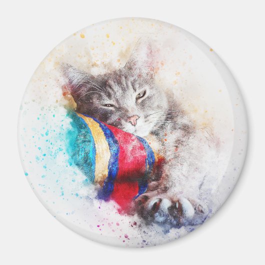 Nickerchen Time Kitty | ABSTRAKT | Wasserfarbe Magnet (Vorne)