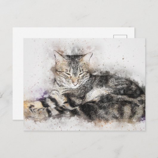 Nickerchen Time Tabby | ABSTRAKT | Wasserfarbe Postkarte (Vorne/Hinten)
