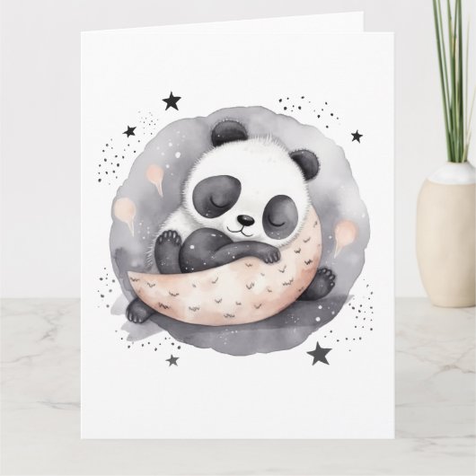 Nickerchen Time Watercolor Baby Panda Bear Karte (Vorderseite)