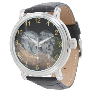 Nickerchen Time: Zwei junge schlaflose Frogmouth O Armbanduhr