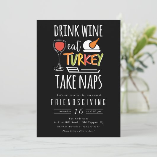 Nickerchen und Nibbles Friendsgiving Einladung (Stehend Vorderseite)