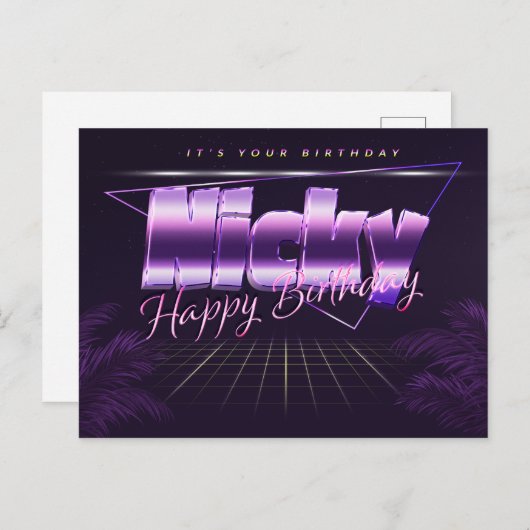 Nicky Name Vorname lila Postkarte Geburtstag (Vorne/Hinten)