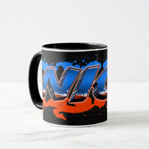 Nico Vorname Name Graffiti blue orange Tasse