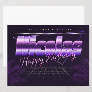 Nicolas Name Vorname lila retro Karte Geburtstag