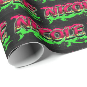 Nicole Vorname Name Graffiti red green Geschenkpapier