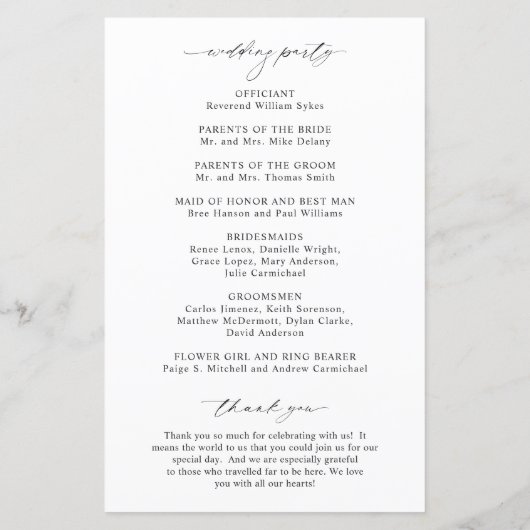 Nicole White Elegant Wedding Program (Rückseite)
