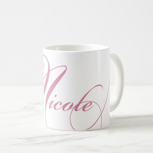 Nicolepersonalisierte Namenskaffee-Tasse - Rosa Kaffeetasse (VorderseiteRechts)