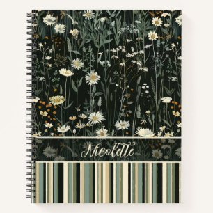 Nicolette Dark Daisy Floral Striped Deluxe Notizblock