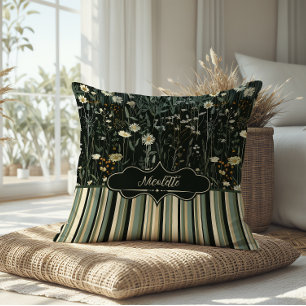 Nicolette Dark Daisy Floral Striped Kissen
