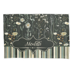 Nicolette Dark Daisy Floral Striped Kissenbezug