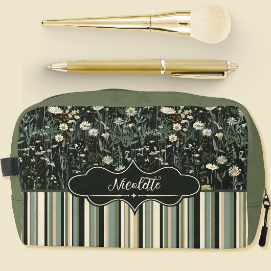 Nicolette Dark Daisy Floral Striped Waschbeutel