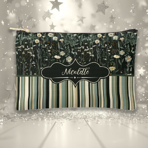 Nicolette Dark Daisy Floral Striped Zubehörtasche