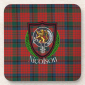 Nicolson Scottish Clan Tartan & Crest Getränkeuntersetzer (Vorderseite)