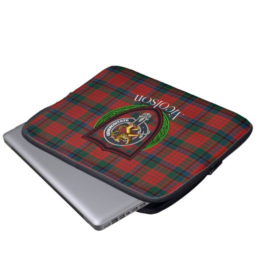 Nicolson Scottish Clan Tartan & Crest Laptopschutzhülle (Vorne Knopf)