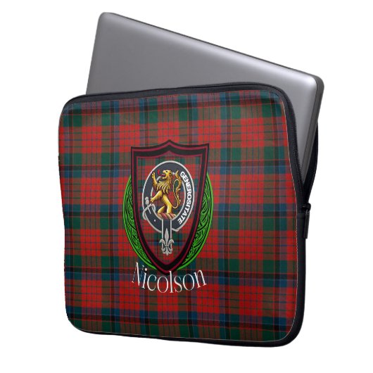 Nicolson Scottish Clan Tartan & Crest Laptopschutzhülle (Vorderseite Links)
